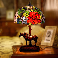 Load image into Gallery viewer, Stained Glass Flower Resin Horse Luxury Bedroom Table Lamps