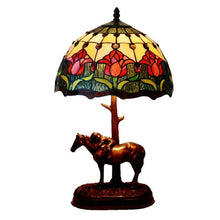 Load image into Gallery viewer, Stained Glass Flower Resin Horse Luxury Bedroom Table Lamps