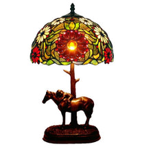 Load image into Gallery viewer, Stained Glass Flower Resin Horse Luxury Bedroom Table Lamps